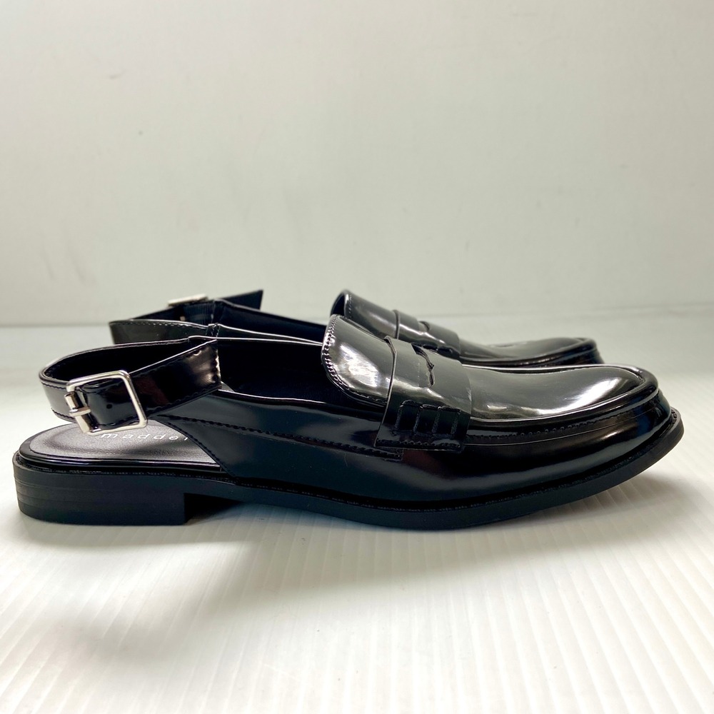 Madden Girl Black Faux Patent Leather Slingback Penny Loafers Womens 8 - Picture 2 of 8